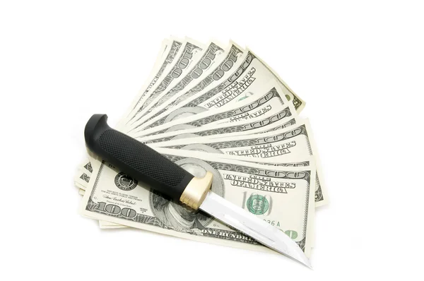 Dollar och kniv — Stockfoto