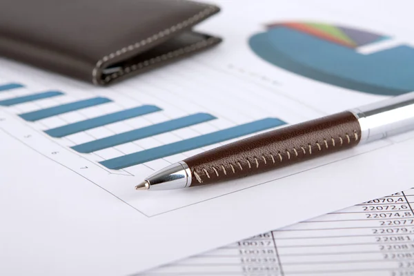 stock image Desk area with documents and charts