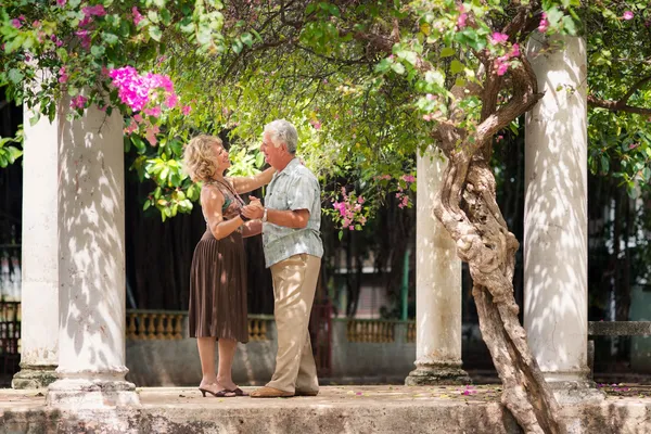 Щасливі старший пари танцюють латиноамериканський танець для задоволення — стокове фото
