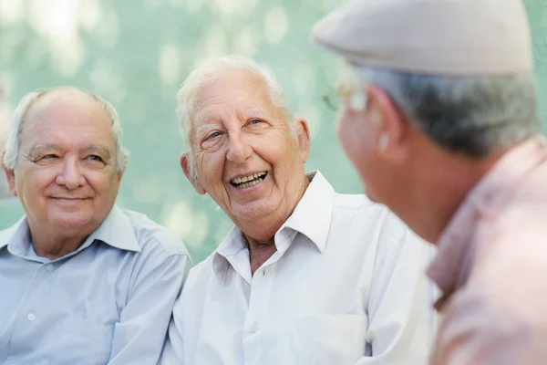 Grupo de homens idosos felizes rindo e conversando Fotos De Bancos De Imagens