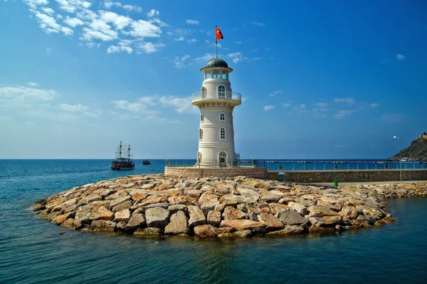 stock image Lighthouse in port Alanya, Turkey.