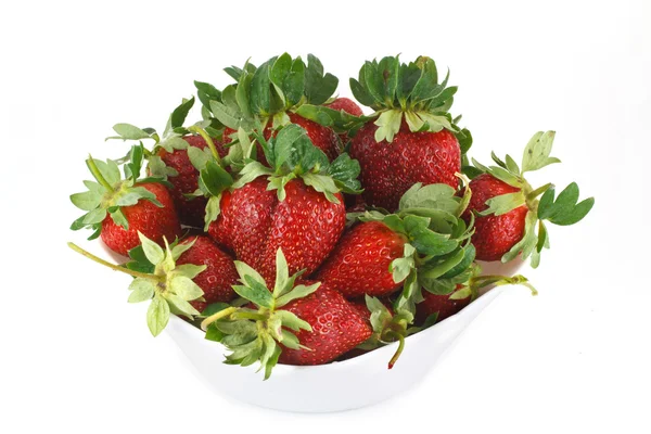 Fresh red strawberries on a white plate — Stock Photo, Image