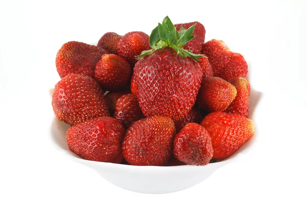 Fresh strawberries on a white plate — Stock Photo, Image