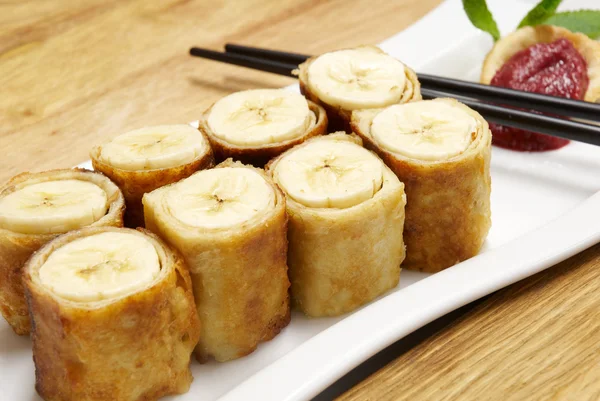 Pancakes with bananas — Stock Photo, Image