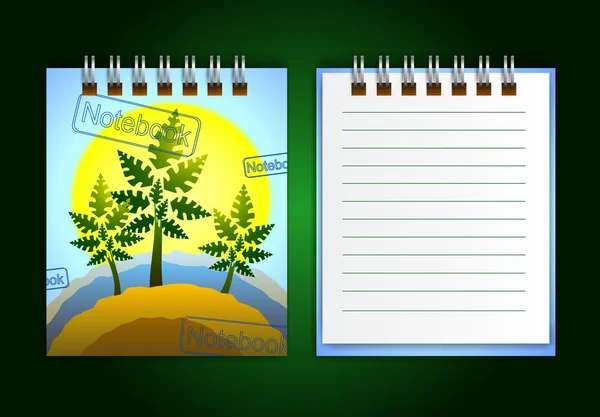 Notebook on a green background — Stock Vector