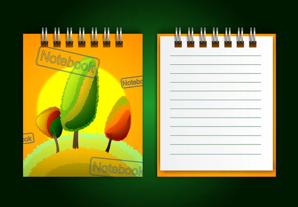Cuaderno sobre fondo verde, vector — Vector de stock