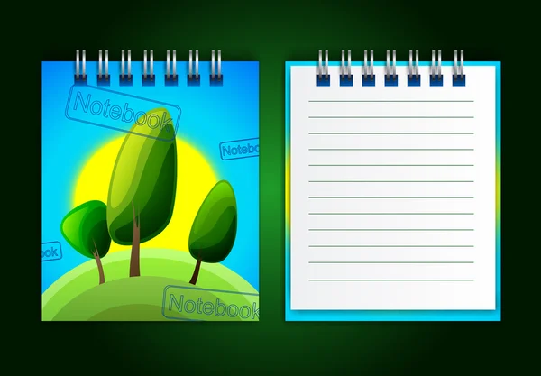 Cuaderno sobre fondo verde — Vector de stock