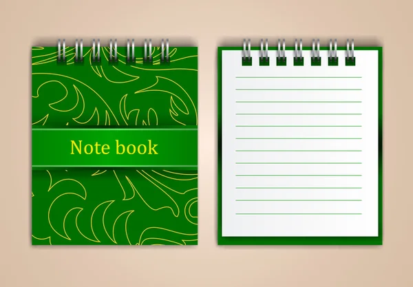 Grünes Notizbuch mit Illustration — Stockvektor