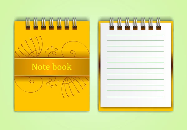 Cuaderno amarillo con ilustración — Vector de stock