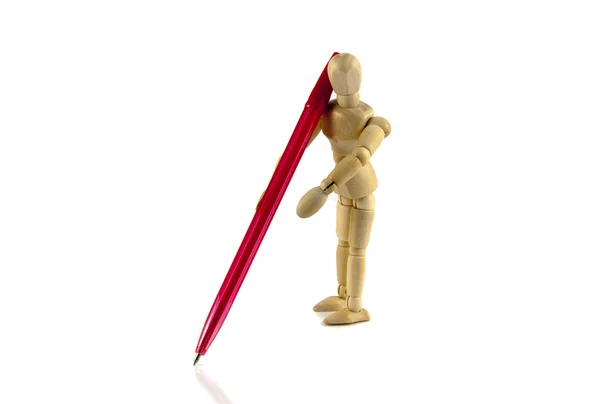 Marionetta in legno con matita rossa — Foto Stock
