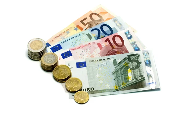 Euro-Geldscheine und -Münzen — Stockfoto