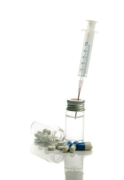 Medical needle in bottle and medicine