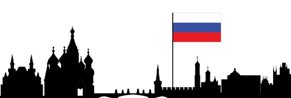 Horizonte de Moscú con bandera rusa — Vector de stock
