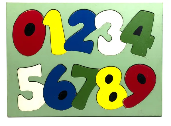 Wooden numbers puzzle for school education — Stok fotoğraf