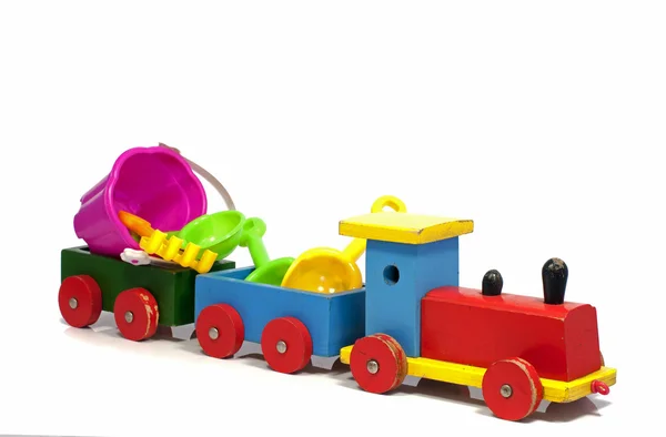 Plaj oyuncakları ile tren — Stok fotoğraf