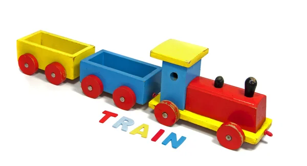 Dřevěný vlak s písmeny — Stock fotografie
