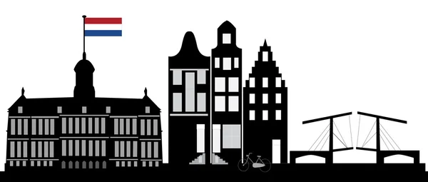 Amsterdam skyline met Nederlandse vlag — Stockvector