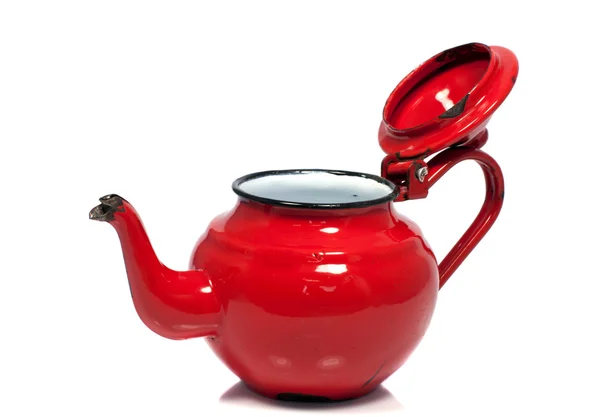 Old metal red tea pot — Stock Photo, Image