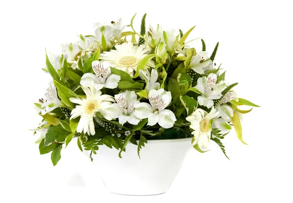 Vaso branco e flores — Fotografia de Stock