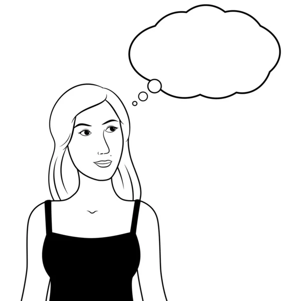 Pensive pensée femme & bulle — Image vectorielle