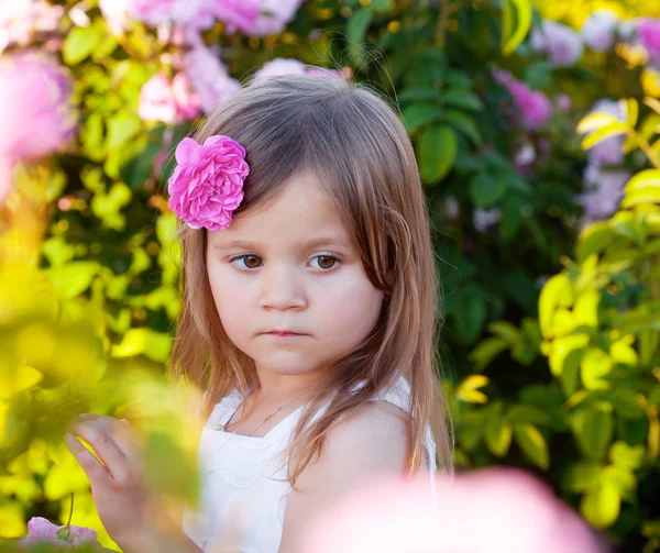 Dziewczyna w ogrodzie różanym — Zdjęcie stockowe