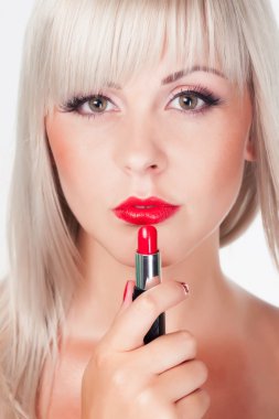 Blond girl with lipstick clipart