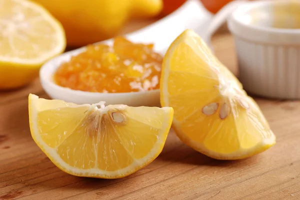 Lemon jam on wooden table — Stock Photo, Image
