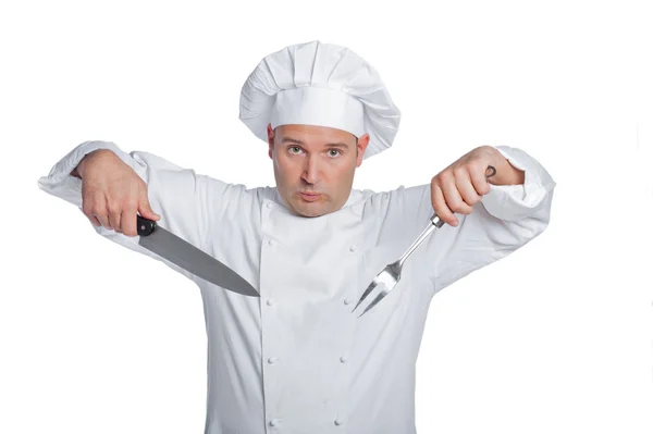 Profesjonalny kucharz na białym tle — Zdjęcie stockowe