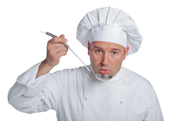 Профессиональный повар на белом фоне — стоковое фото