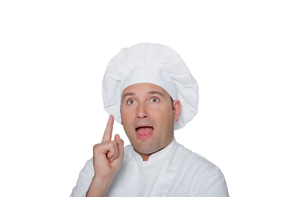 Красивый шеф-повар на белом фоне — стоковое фото