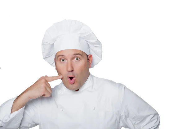 Hermoso chef aislado en blanco — Foto de Stock