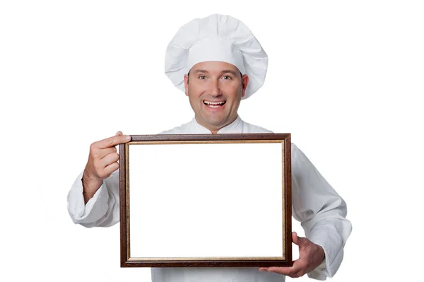 Шеф-повар на белом фоне — стоковое фото