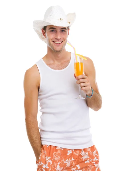 Resting on vacation young guy relaxing with cocktail — Stock Photo, Image