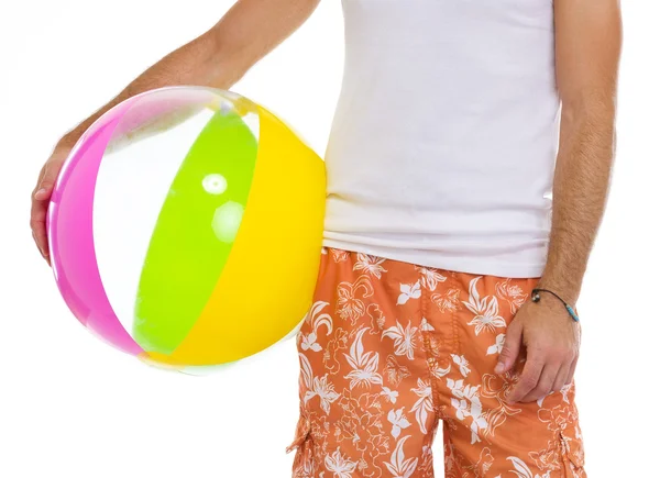 Closeup on male holding beach ball — Stock Photo, Image
