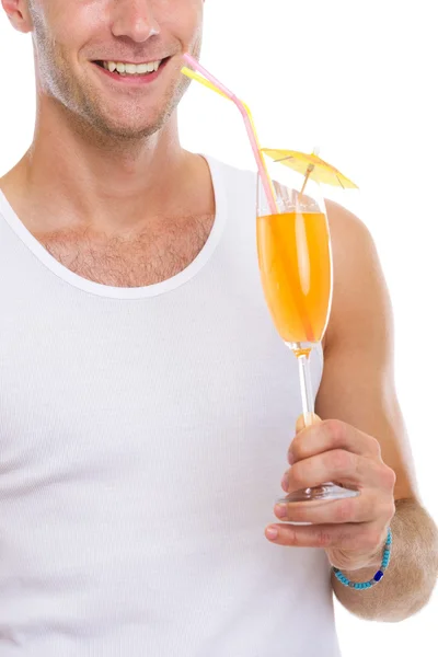Closeup on happy man holding cocktail — Stock Photo, Image
