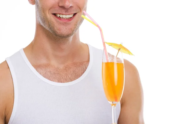 Closeup on happy guy holding cocktail — Stock Photo, Image