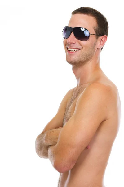 Portrait of smiling young guy in sunglasses — Stock Photo, Image