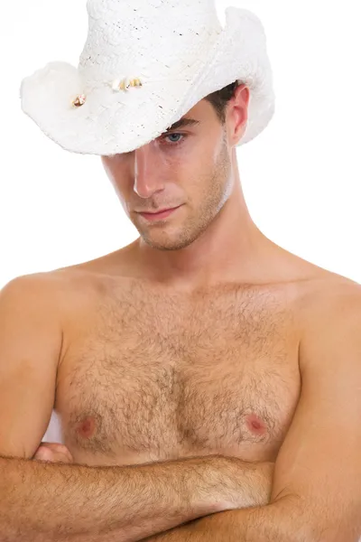 Portrait of young man in beach hat — Stock Photo, Image