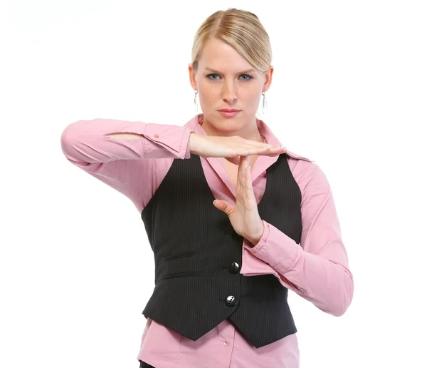 Woman employee showing break gesture — Stock Photo, Image