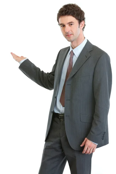 Modern businessman showing on something — Stock Photo, Image