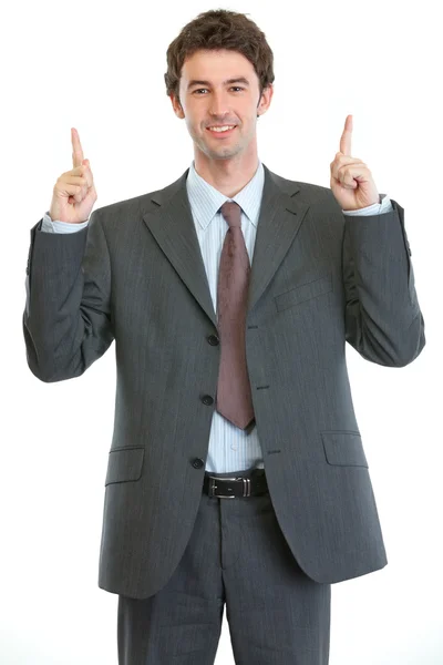 Modern businessman pointing up — Stock Photo, Image