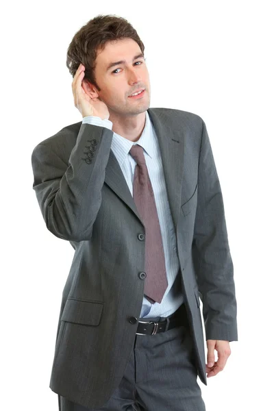 Businessman trying to hear valuable information — Stock Photo, Image