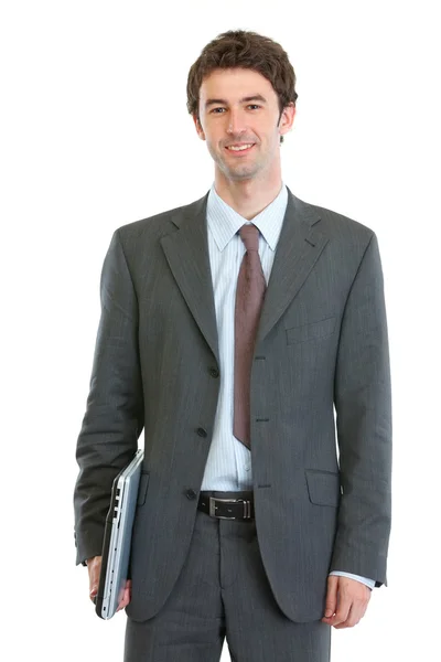 Retrato de hombre de negocios moderno con portátil — Foto de Stock