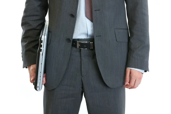 Closeup on laptop in hand of modern businessman — Stock Photo, Image