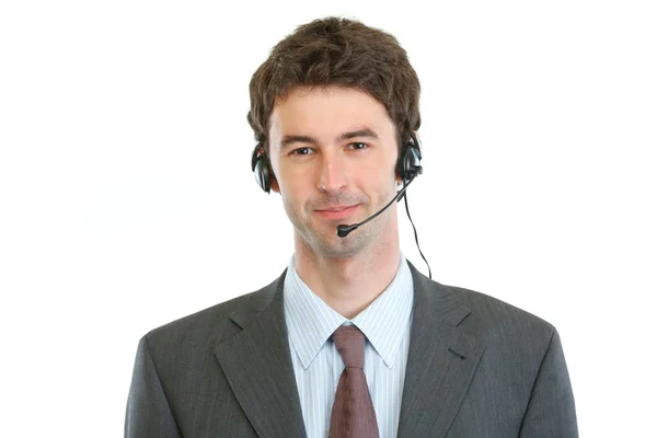 Operador de negócios moderno com fone de ouvido — Fotografia de Stock