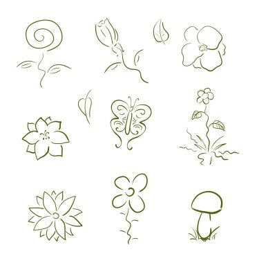 Flora ve fauna öğeleri kümesi tasarımı