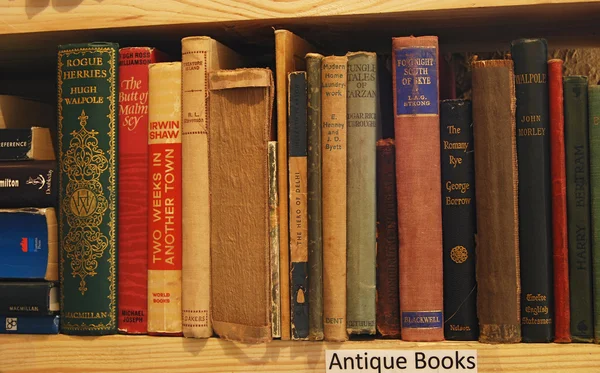 Wooden shelf with antique books — Stock Photo, Image