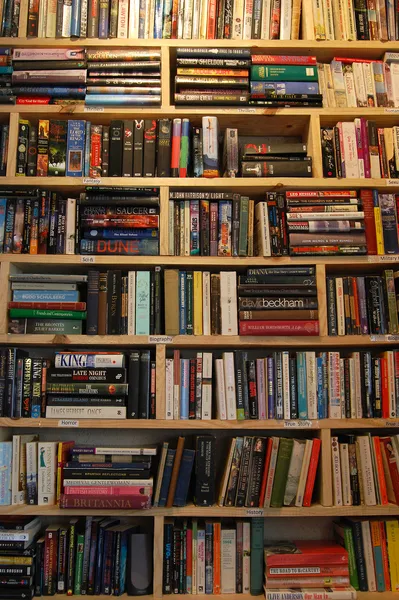 Trä Vägghyllor i bokhandeln — Stockfoto