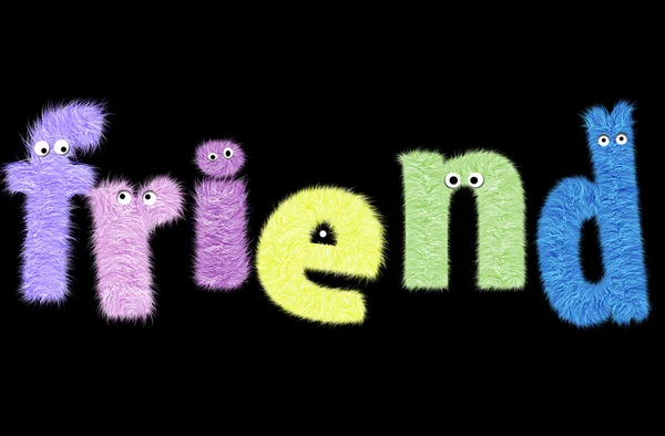 Personajes peludos divertidos en la palabra "amigo " — Foto de Stock