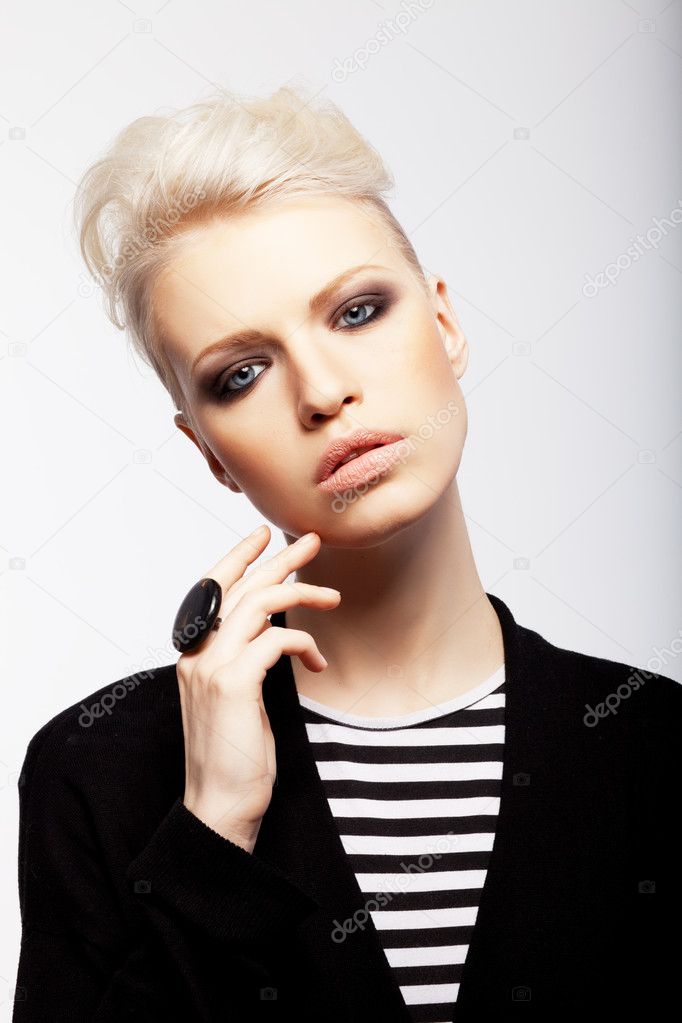 Blonde girl with short hair